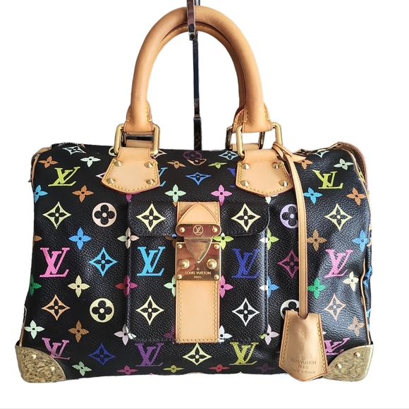 🔥SOLD🔥LOUIS🌻VUITTON Takashi MURAKAMI Black Monogram Multicolore Speedy 30 - Picture 4 of 17
